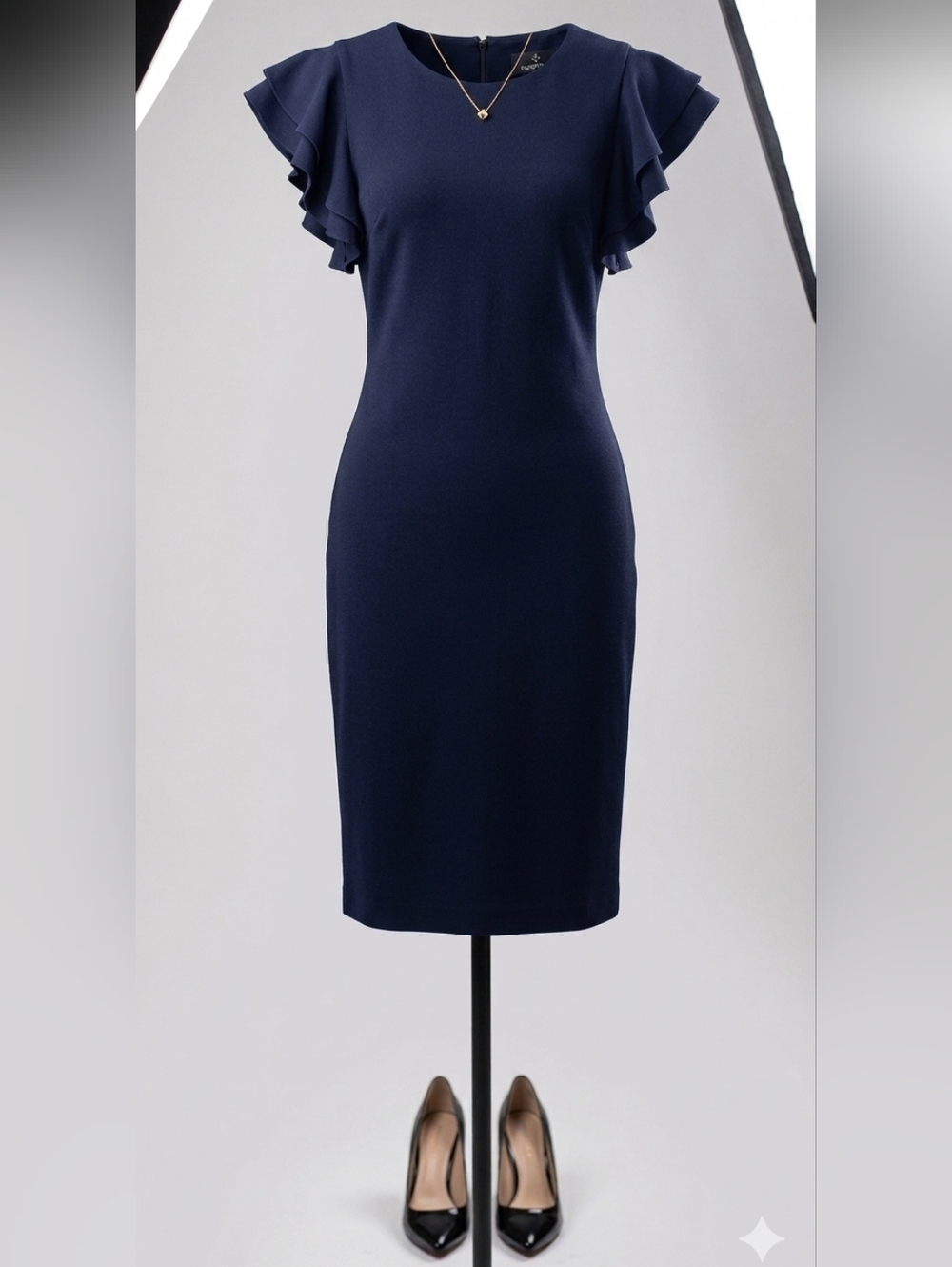 Ronni Nicole Navy Ruffle Sleeve Midi Dress